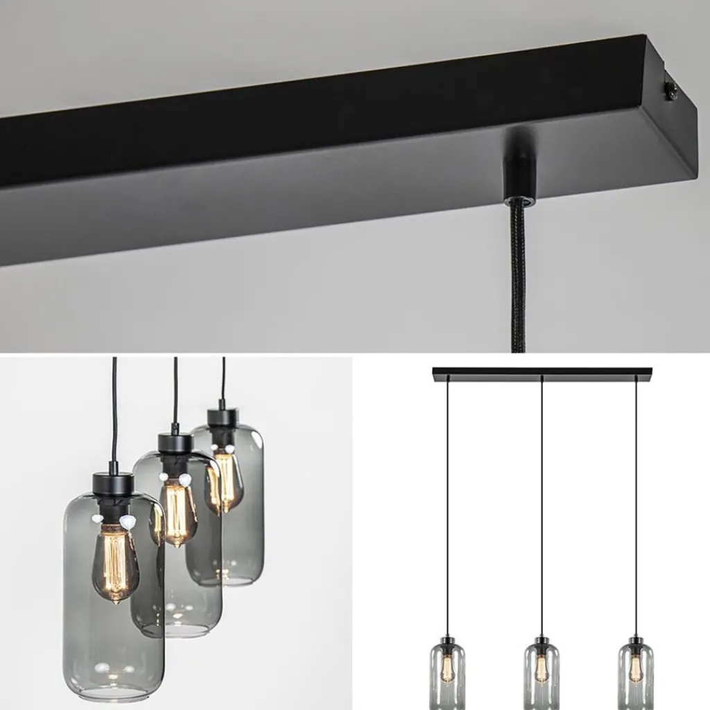 Straluma 3-Lichts eettafelhanglamp smoke glas cilinder> Eettafellampen|Pendel Lampen