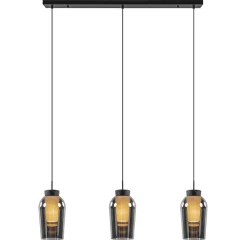 Straluma 3-Lichts hanglamp balk zwart/marmer met smoke glas> Eettafellampen|Eetkamerverlichting