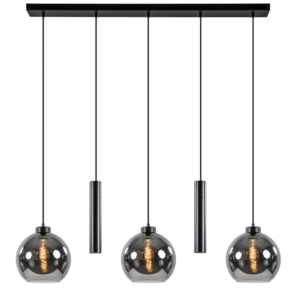 Straluma 5-Lichts hanglamp cilinders en smoke glas> Hanglampen|Eettafellampen