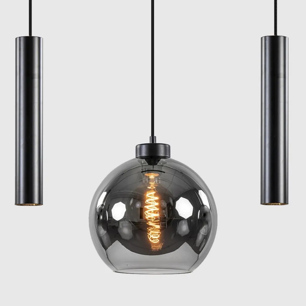 Straluma 5-Lichts hanglamp cilinders en smoke glas> Hanglampen|Eettafellampen