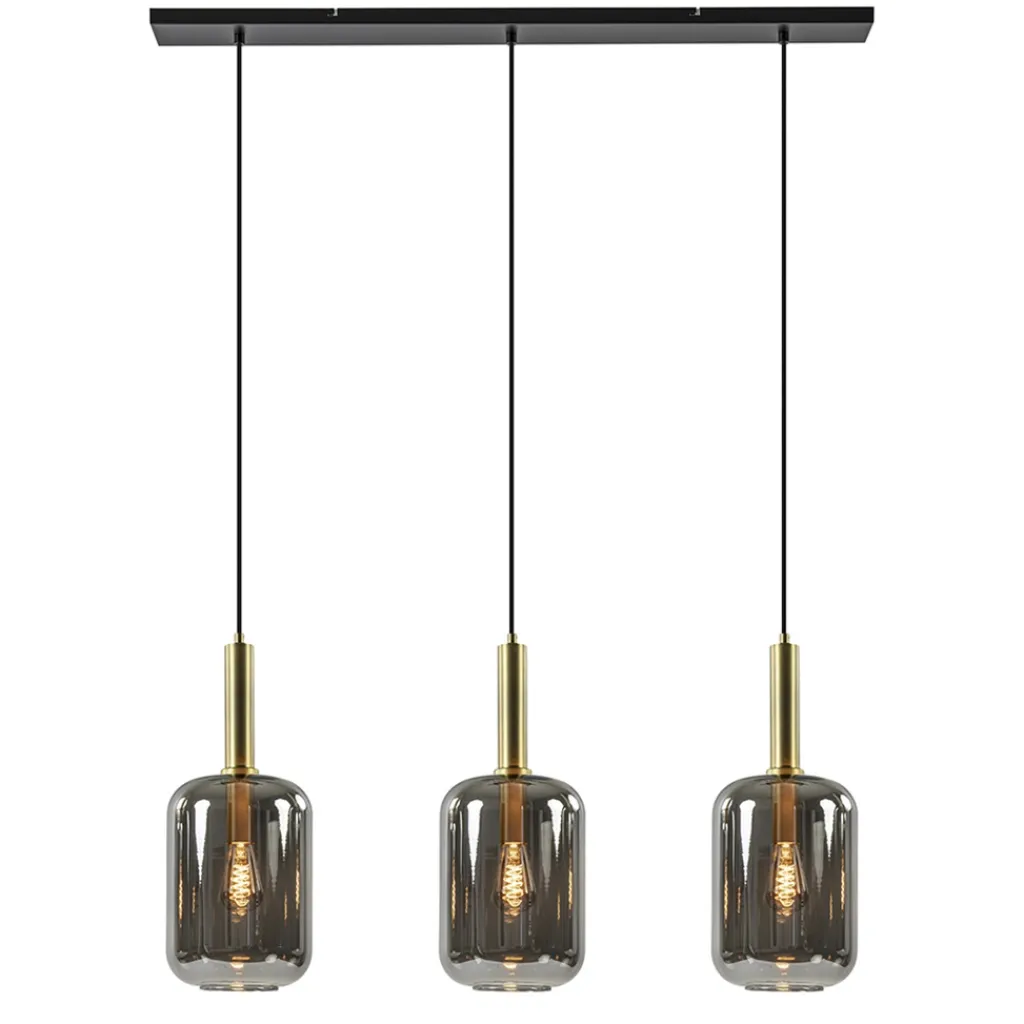 Straluma 3-Lichts hanglamp Lekar antiek brons met smoke glas> Hanglampen|Eettafellampen