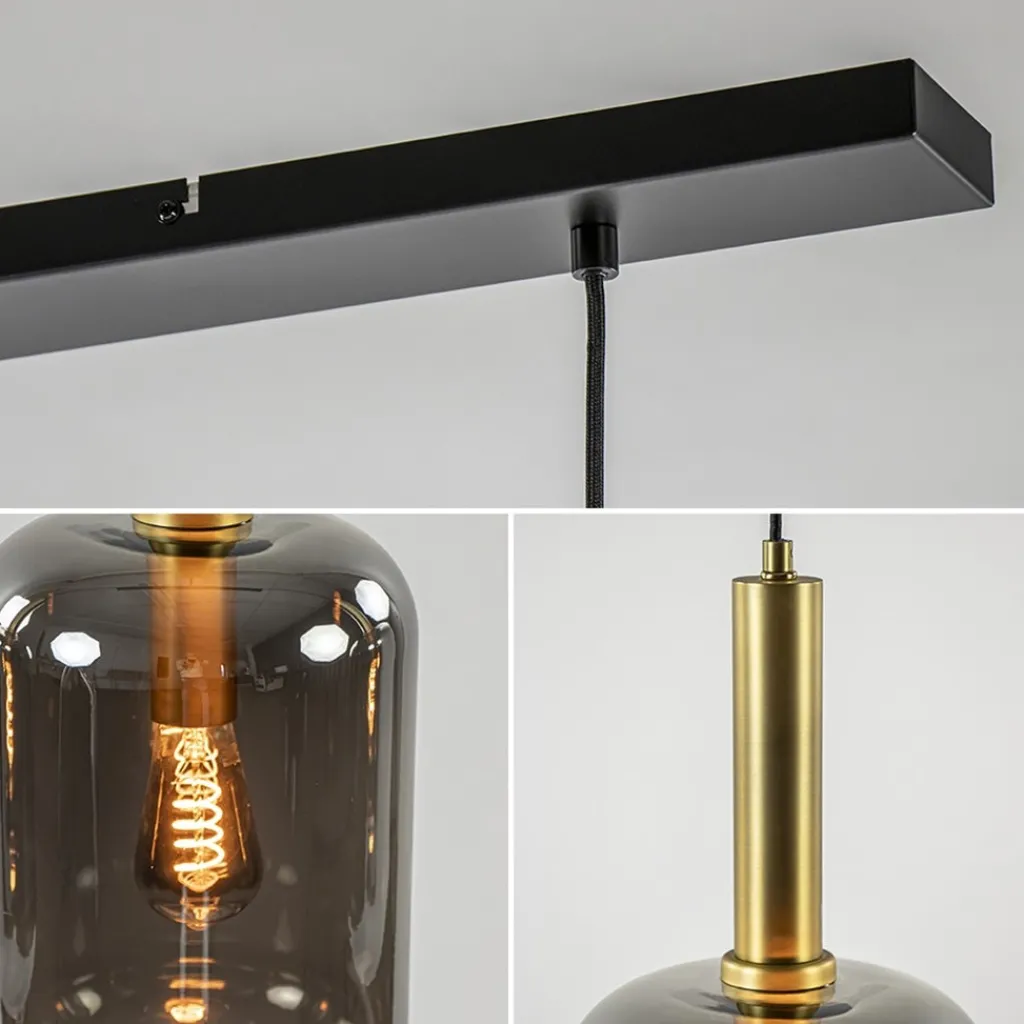 Straluma 3-Lichts hanglamp Lekar antiek brons met smoke glas> Hanglampen|Eettafellampen