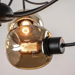 Straluma 6-Lichts hanglamp mat zwart met smoke glazen kappen><noscript><img width=