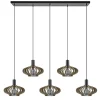 Straluma 5-Lichts hanglamp zwart met naturel houten kappen> Eettafellampen|Keukenverlichting