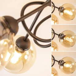 Straluma 5-Lichts klassieke plafondlamp zwart met amber glazen bollen><noscript><img width=