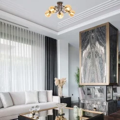 Straluma 5-Lichts klassieke plafondlamp zwart met amber glazen bollen><noscript><img width=