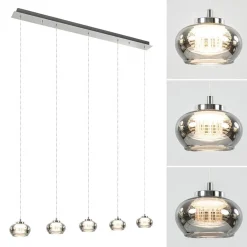 Straluma 5-Lichts LED eettafelhanglamp smoke glas dimbaar><noscript><img width=