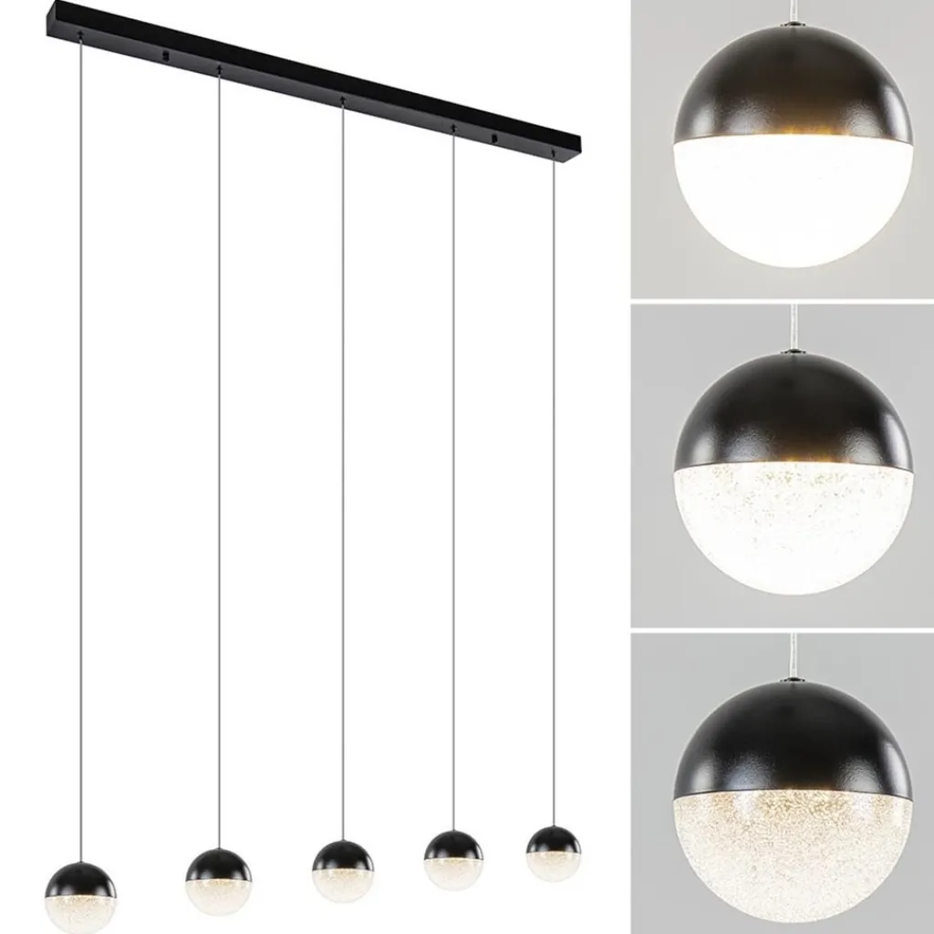 Straluma 5-Lichts LED hanglamp zwart met diamant zand 3-standen dimbaar> Hanglampen|Eettafellampen