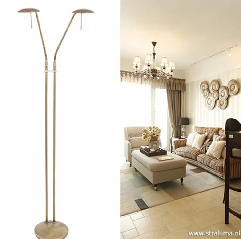 Straluma 2-Lichts leeslamp brons LED dimbaar> Vloerlampen|Leeslampen