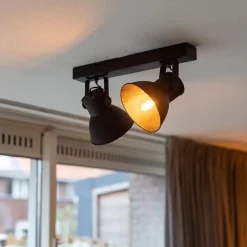 Straluma 2-Lichts metalen plafondlamp Eliano mat zwart><noscript><img width=