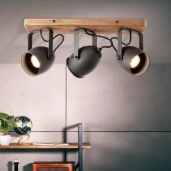 Straluma 3-Lichts opbouwspot mat zwart met hout><noscript><img width=