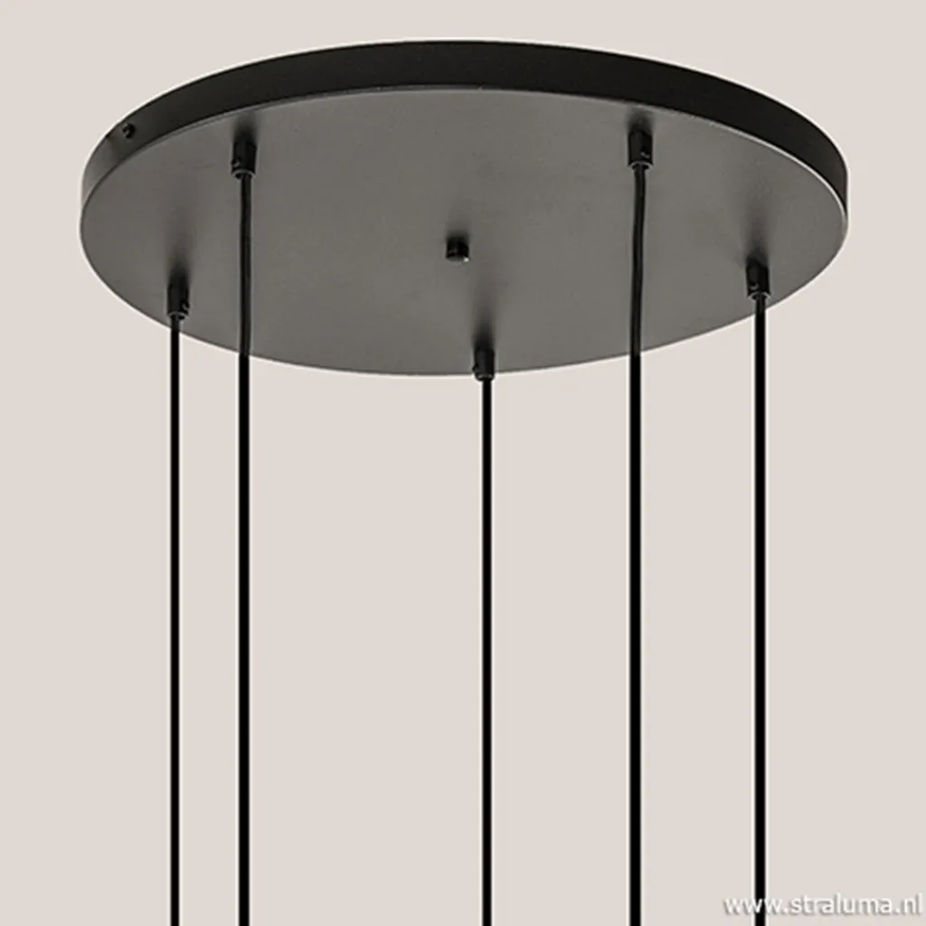 Straluma 5-lichts plaat rond + pendels zwart ex.lb> Videverlichting|Pendel Lampen