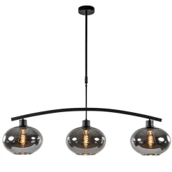 Straluma 3-Lichts retro hanglamp zwart met smoke glas> Eettafellampen|Eetkamerverlichting
