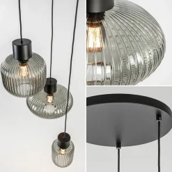 Straluma 3-Lichts ronde eettafelhanglamp zwart met smoke glas><noscript><img width=