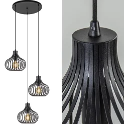 Straluma 3-Lichts ronde hanglamp met zwarte draadkappen> Draadlampen|Pendel Lampen