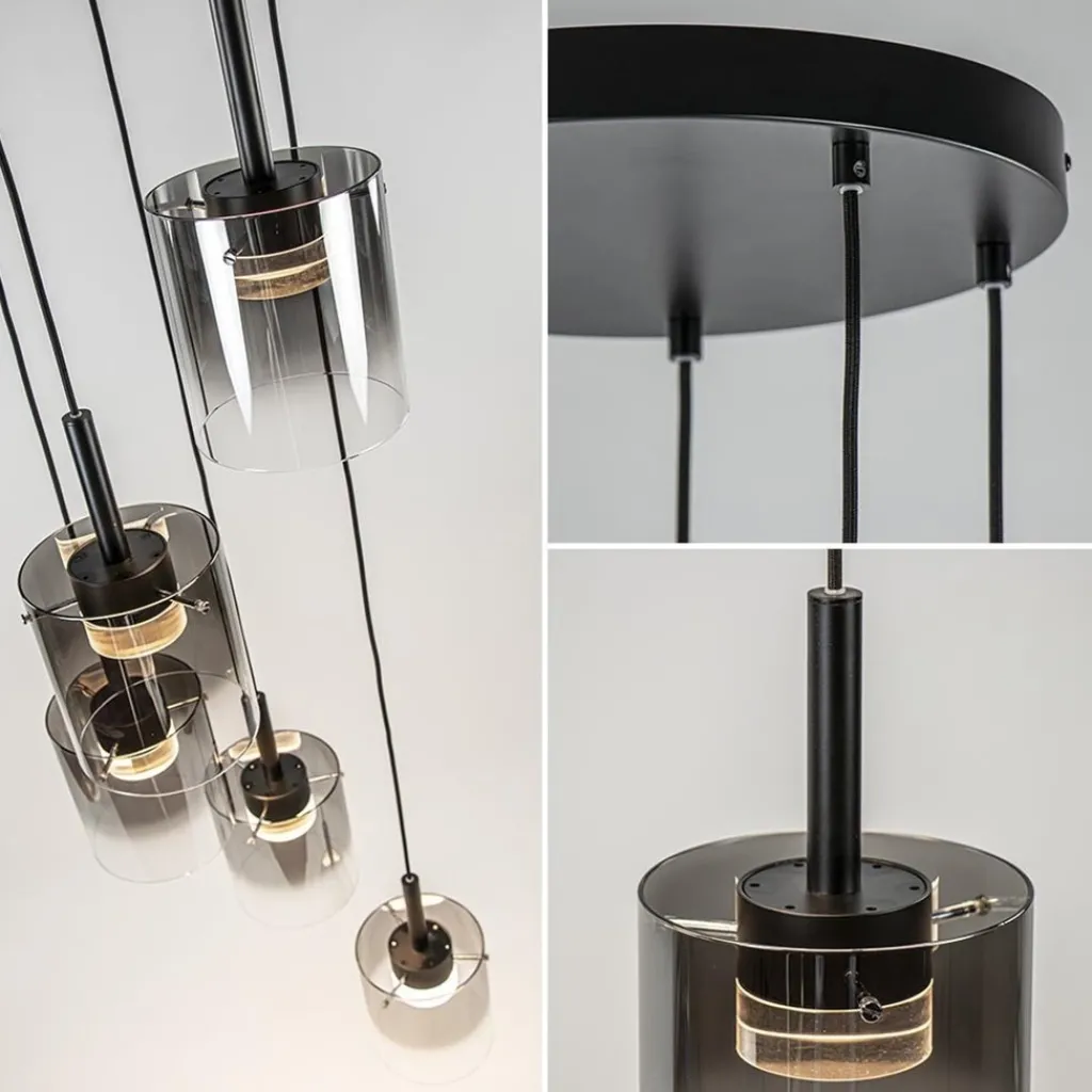 Straluma 5-Lichts ronde hanglamp zwart met titanium/helder glas> Hanglampen|Pendel Lampen