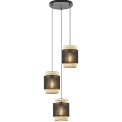 Straluma 3-Lichts ronde hanglamp zwart met webbing> Eettafellampen|Keukenverlichting