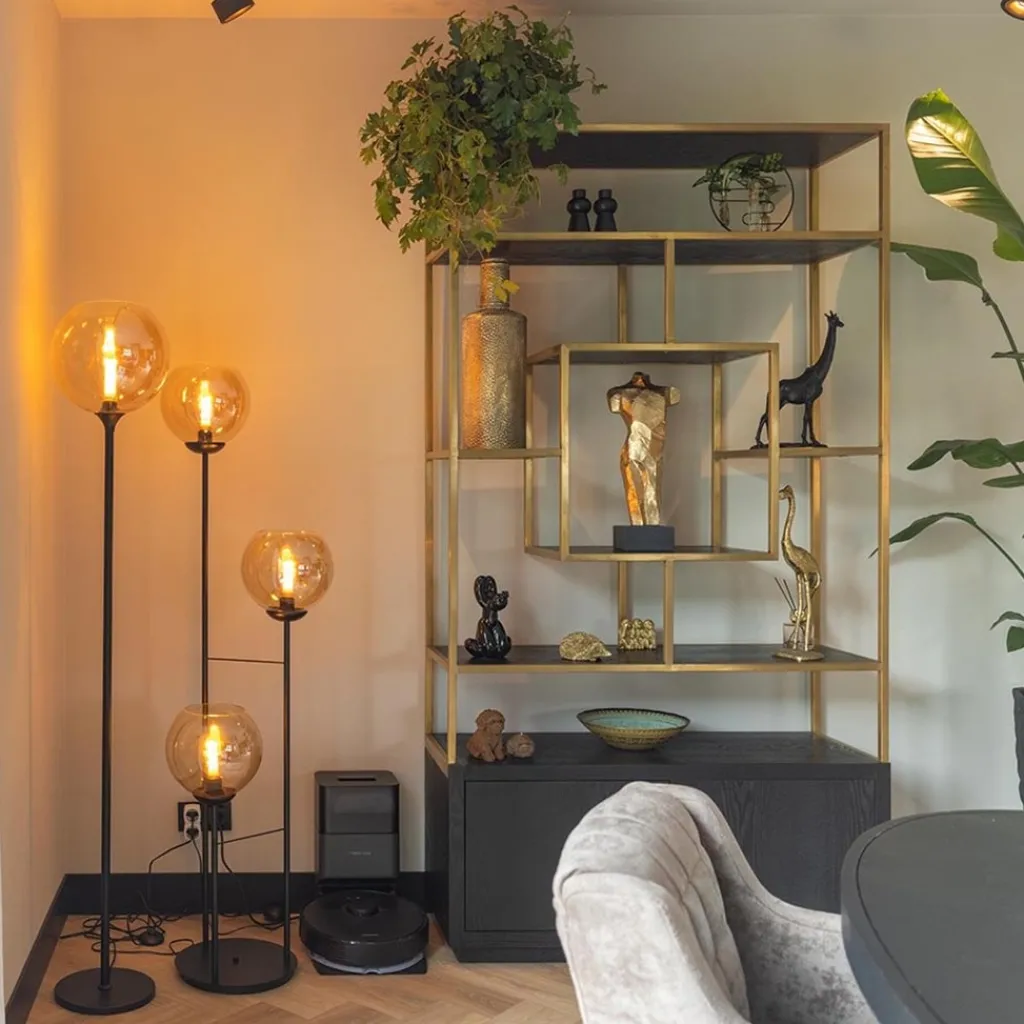 Straluma 3-Lichts vloerlamp mat zwart met amber glazen bollen> Vloerlampen|Klassieke Verlichting