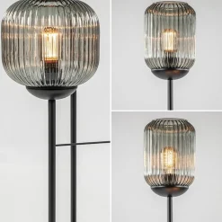 Straluma 3-Lichts vloerlamp met smoke glazen kappen reliëf><noscript><img width=