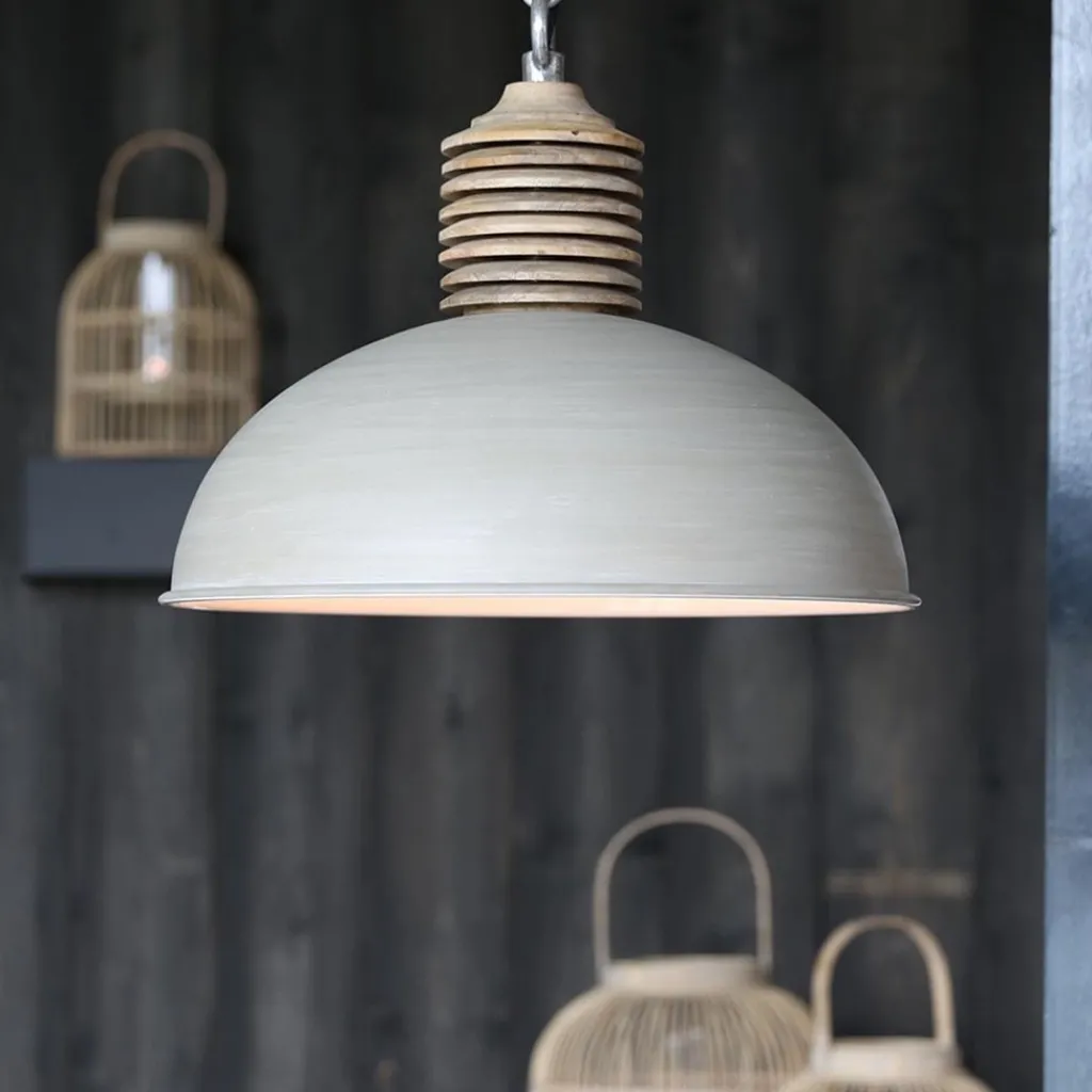 Straluma Light & Living hanglamp Avery grijs/hout> Eettafellampen|Light and Living