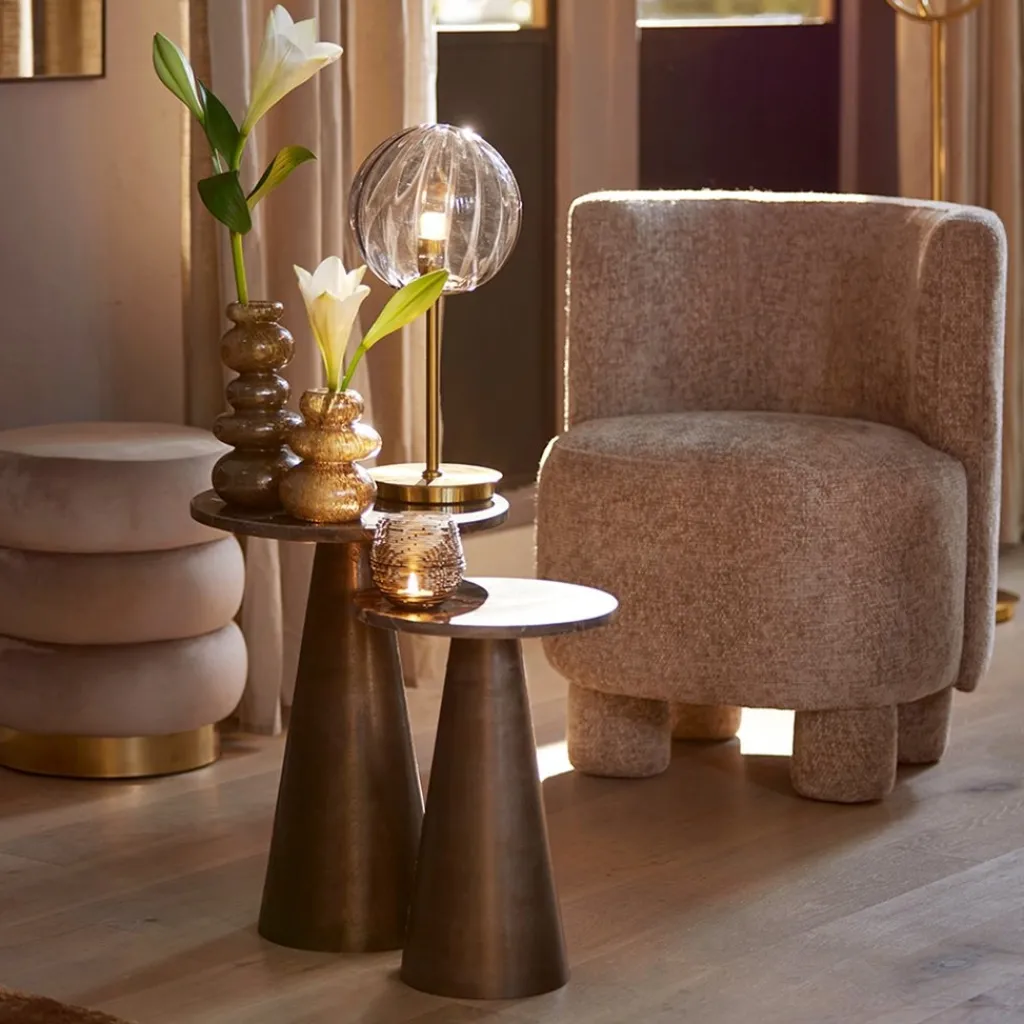 Straluma Light and Living bijzettafel Ynez bruin marmer 29x43 cm> Light and Living|Bijzettafels