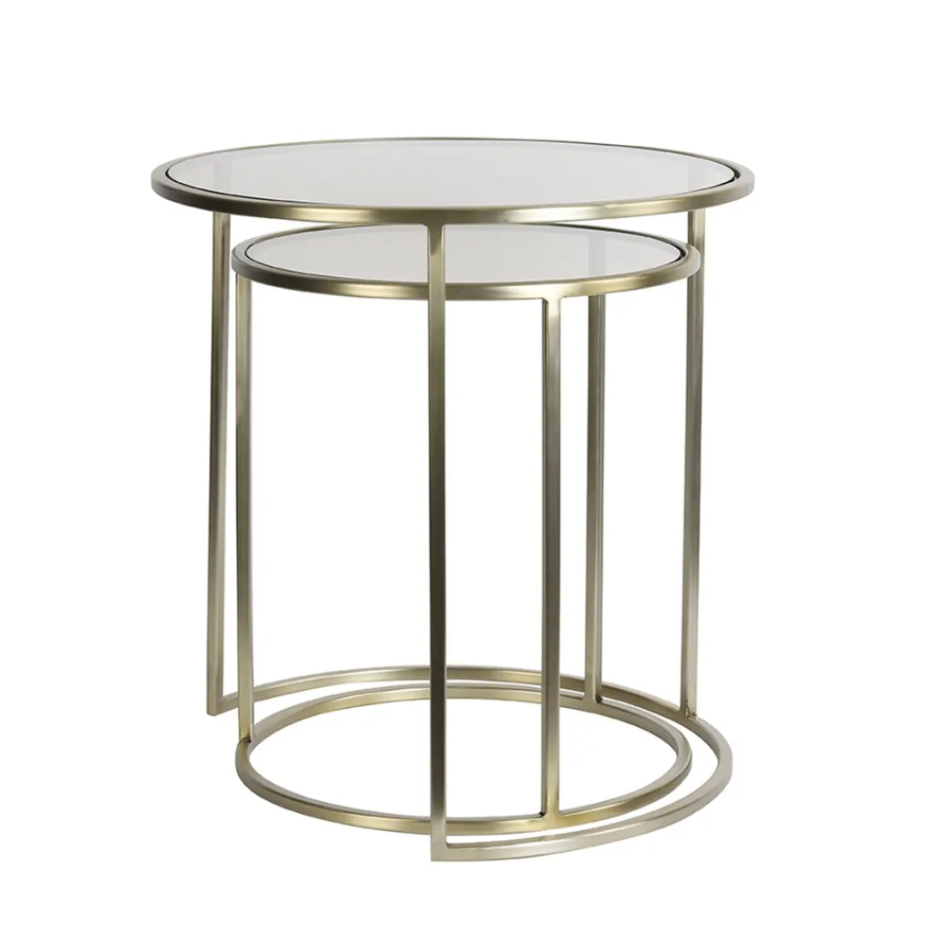 Straluma Light and Living bijzettafel Duarte set van 2 goud met bruin glas> Light and Living|Bijzettafels