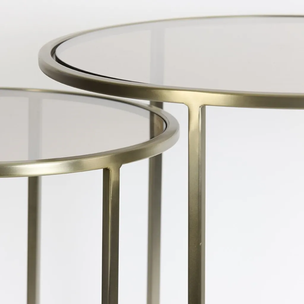 Straluma Light and Living bijzettafel Duarte set van 2 goud met bruin glas> Light and Living|Bijzettafels