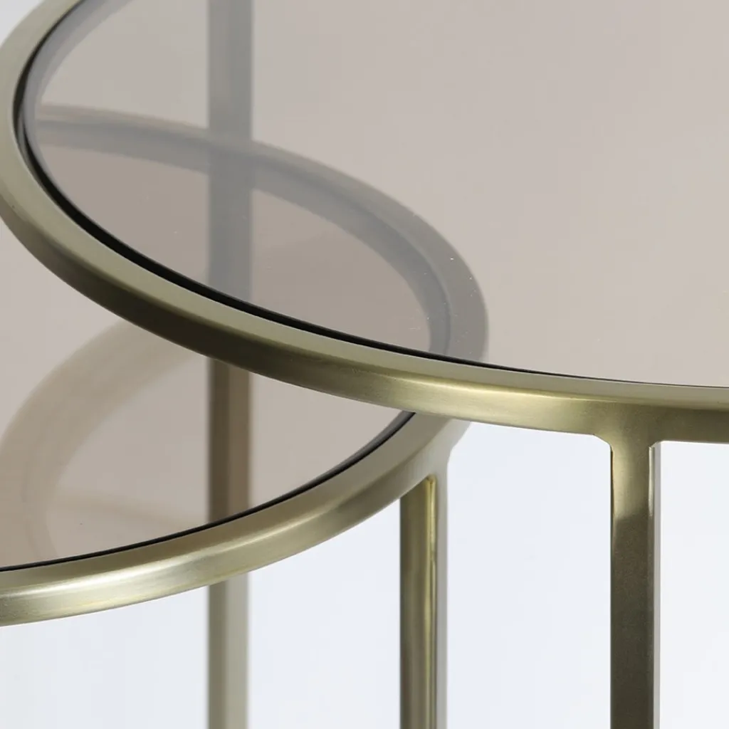 Straluma Light and Living bijzettafel Duarte set van 2 goud met bruin glas> Light and Living|Bijzettafels