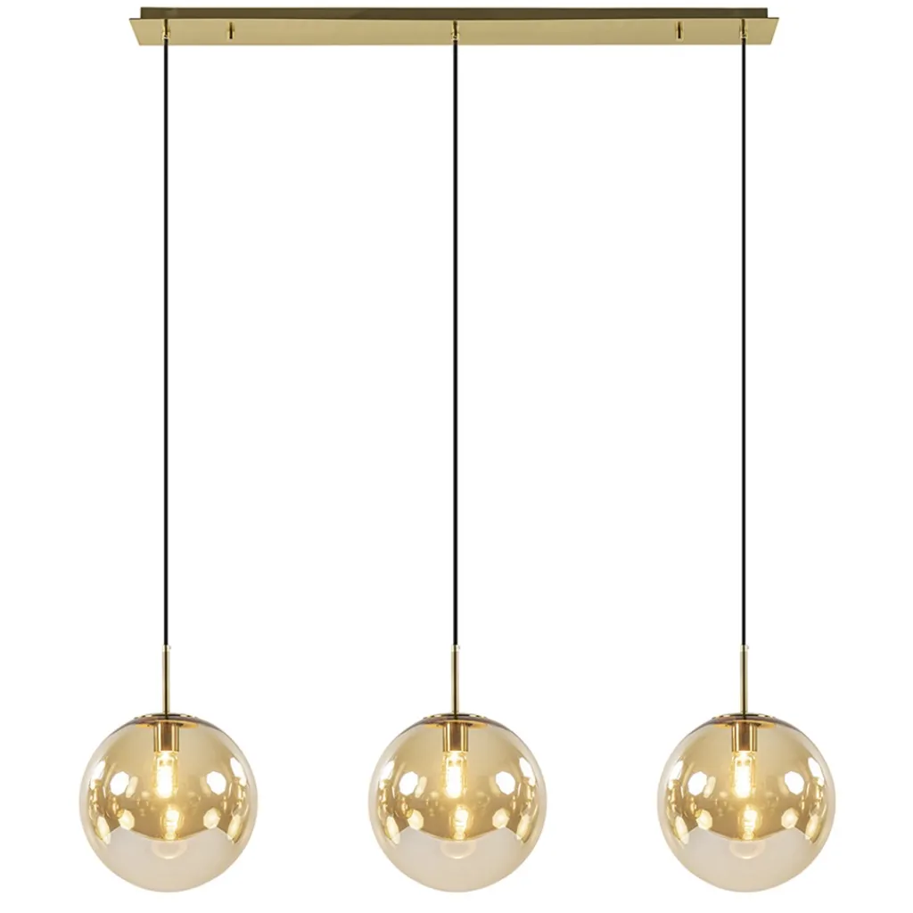 Straluma Light and Living hanglamp Medina 3L goud met amber glas> Eettafellampen|Light and Living