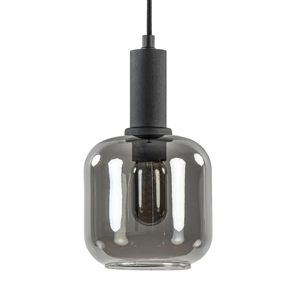 Straluma Light and Living hanglamp Lekar zwart met smoke glas klein> Hanglampen|Light and Living