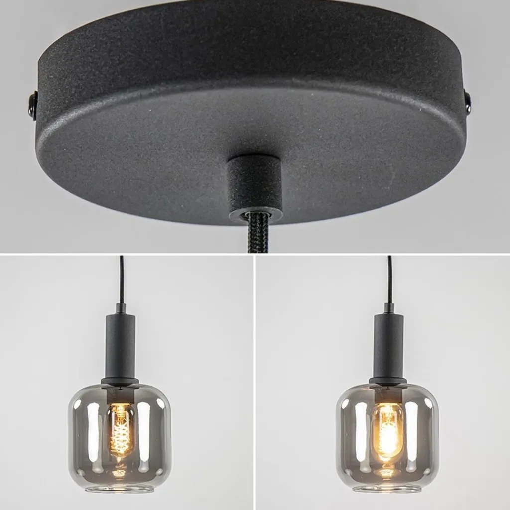 Straluma Light and Living hanglamp Lekar zwart met smoke glas klein> Hanglampen|Light and Living