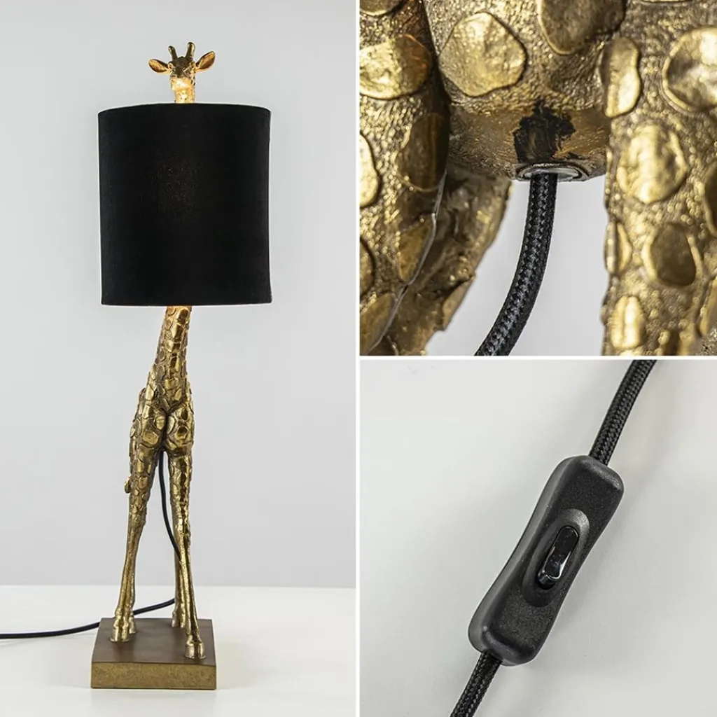 Straluma Light and Living tafellamp Giraffe klein antiek brons/velvet zwart> Tafellampen|Light and Living