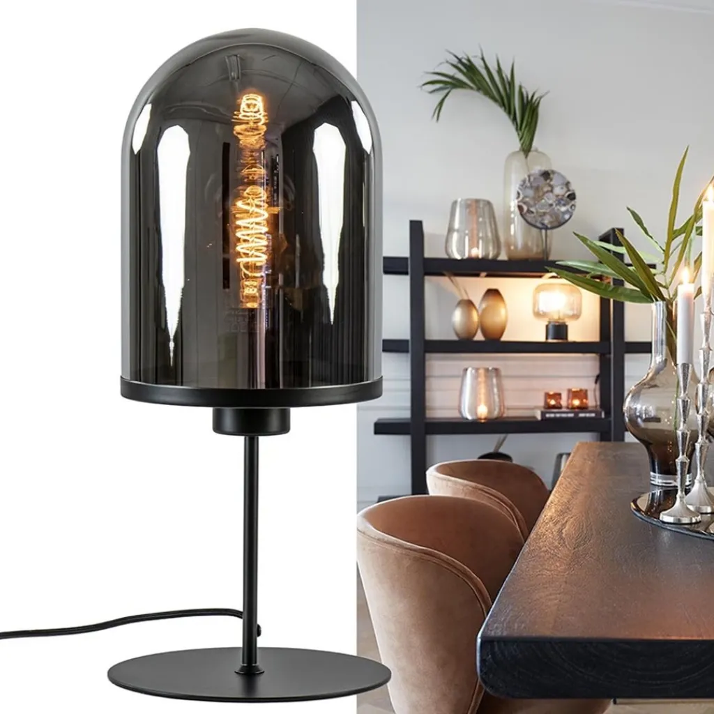 Straluma Light and Living tafellamp Maverick zwart met smoke glas> Tafellampen|Light and Living