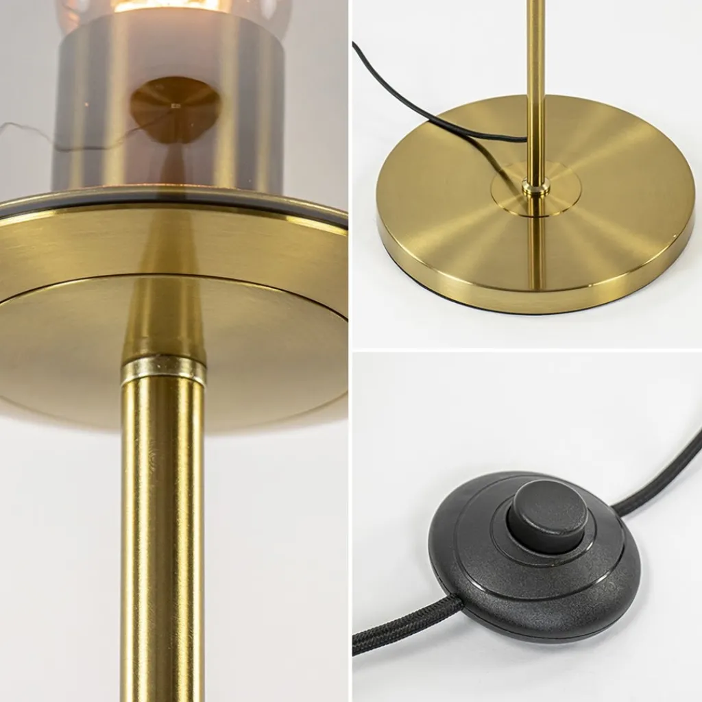 Straluma Light and Living vloerlamp Medina goud met smoke glas> Vloerlampen|Light and Living