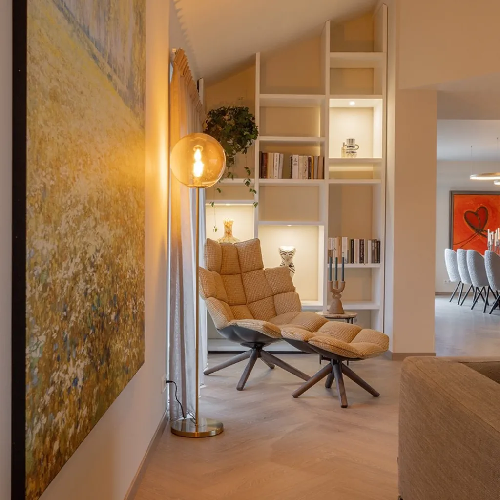 Straluma Light and Living vloerlamp Medina goud met amber glas> Vloerlampen|Light and Living