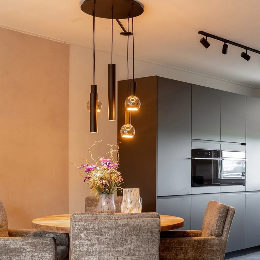 Straluma Luxe 5-lichts hanglamp mat zwart E27+GU10 rond> Eetkamerverlichting|Hanglampen