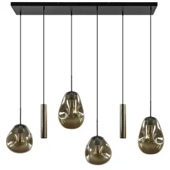 Straluma Luxe 6-lichts hanglamp met goud glas en cilinders> Eettafellampen|Eetkamerverlichting