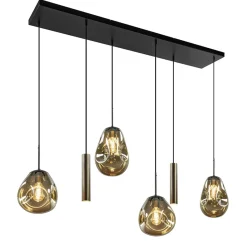 Straluma Luxe 6-lichts hanglamp met goud glas en cilinders> Eettafellampen|Eetkamerverlichting