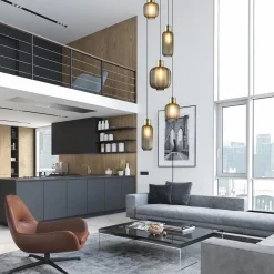 Straluma Luxe 5-lichts videlamp zwart/brass met mat zwart glas><noscript><img width=