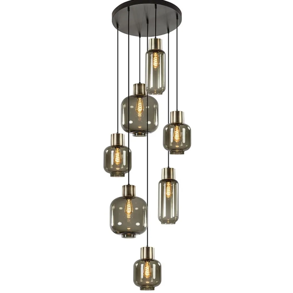 Straluma Luxe 7-lichts videlamp zwart/brons met smoke glas> Videverlichting|Pendel Lampen