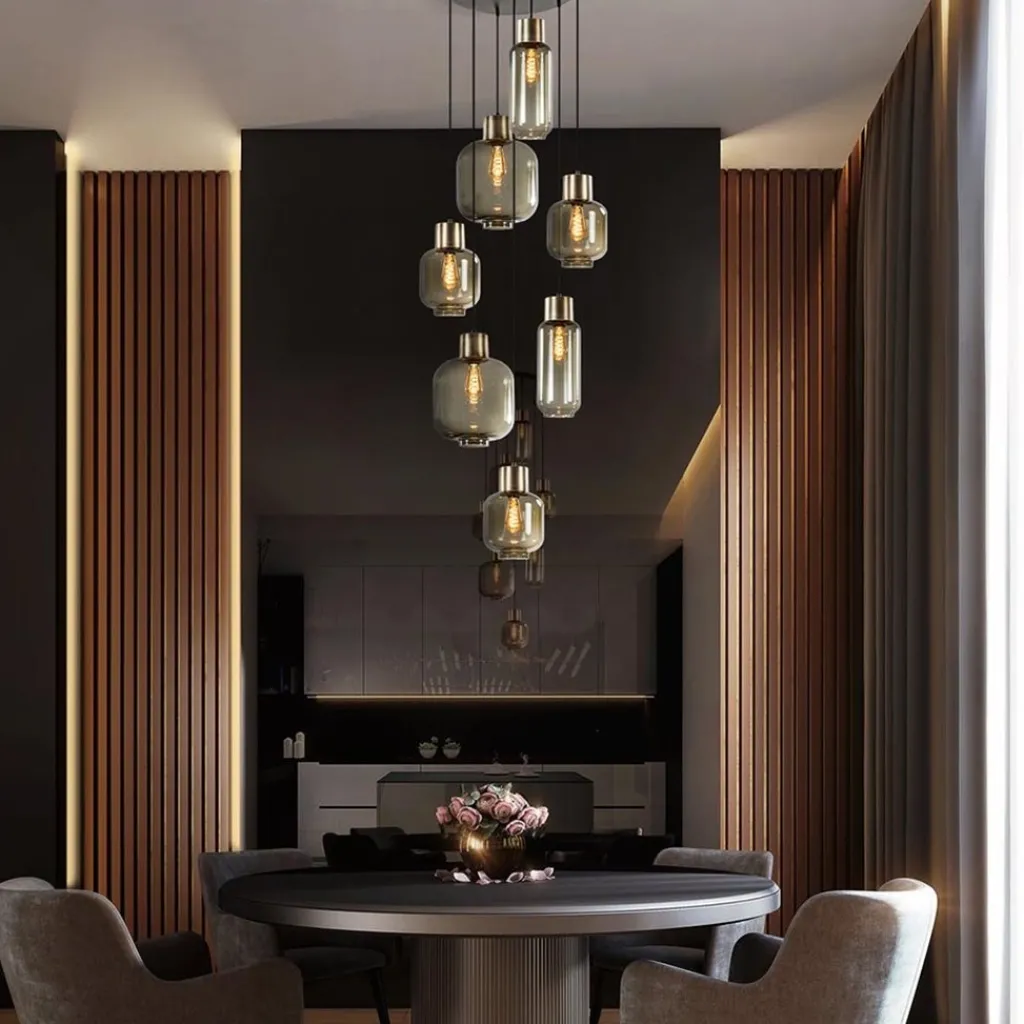 Straluma Luxe 7-lichts videlamp zwart/brons met smoke glas> Videverlichting|Pendel Lampen