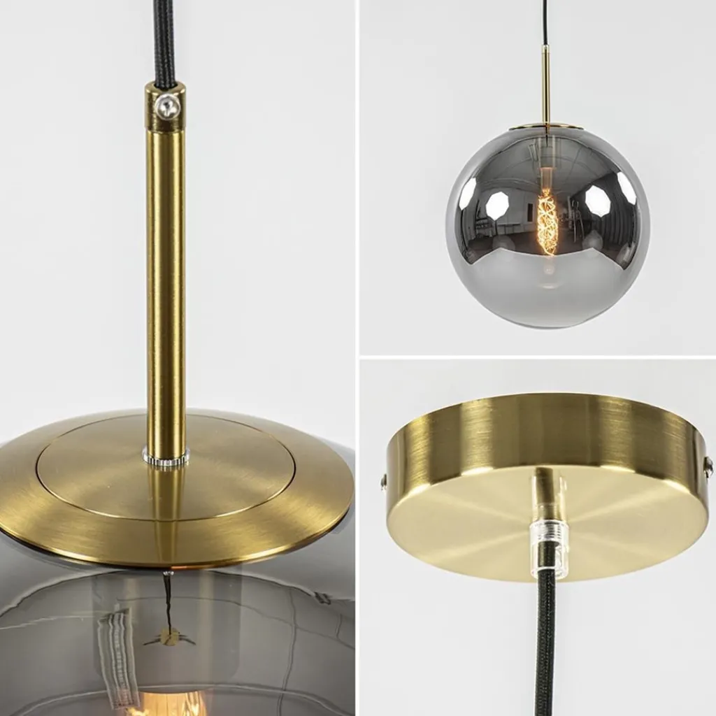 Straluma Luxe Light and Living hanglamp Medina brons met smoke glas> Light and Living|Woonkamerlampen