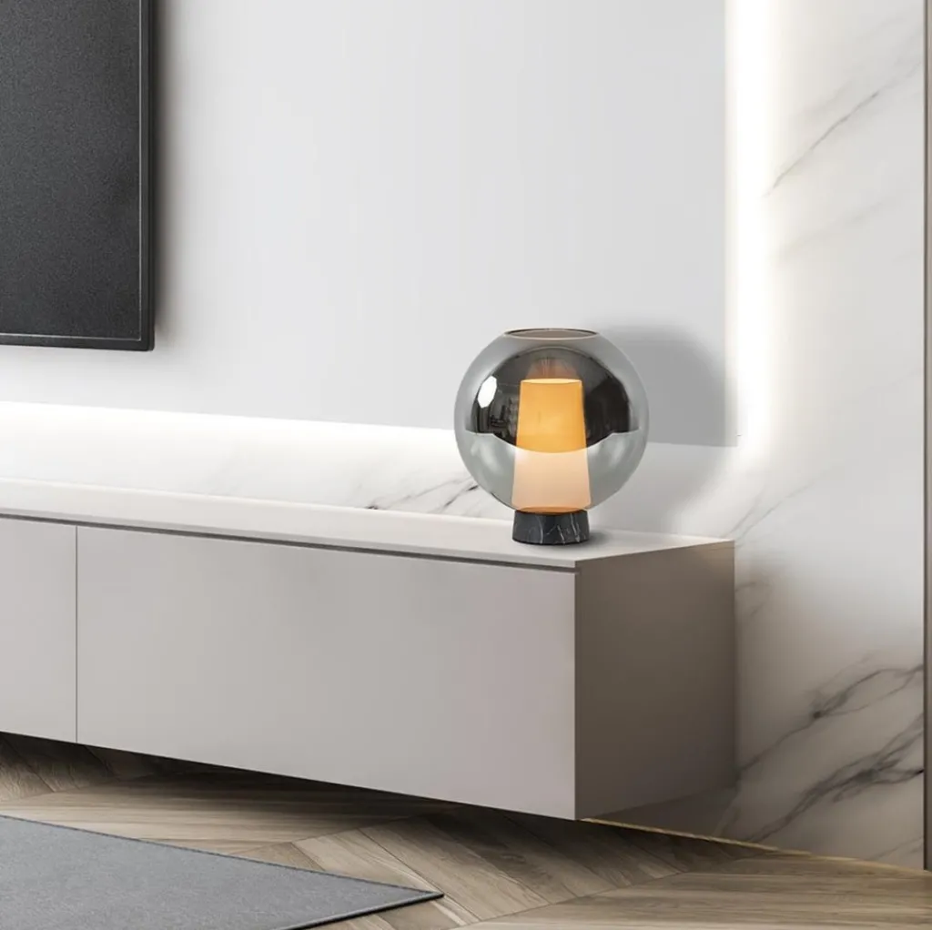 Straluma Luxe tafellamp smoke/titanium glas met zwart marmer> Tafellampen|Luxe Verlichting