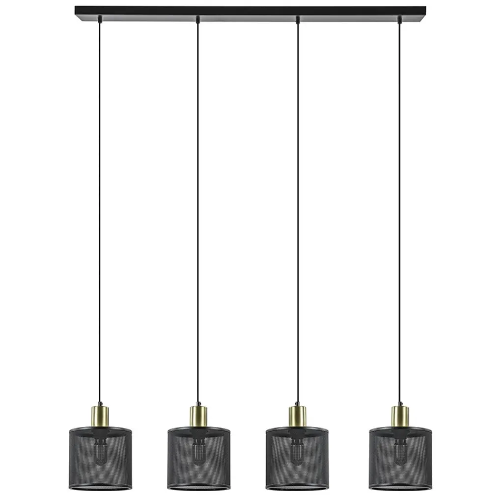 Straluma Mat zwarte eettafelhanglamp cilinder kappen met goud> Eettafellampen|Pendel Lampen