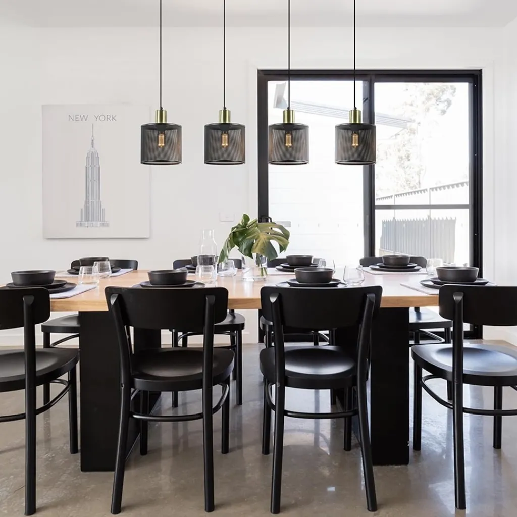 Straluma Mat zwarte eettafelhanglamp cilinder kappen met goud> Eettafellampen|Pendel Lampen