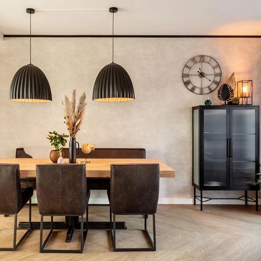 Straluma Mat zwarte hanglamp hoge koepel met relief> Keukenverlichting|Eetkamerverlichting