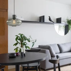 Straluma Mat zwarte hanglamp met geribbeld smoke glas ovaal><noscript><img width=