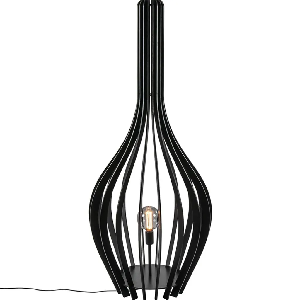 Straluma Mat zwarte houten vloerlamp kegel groot> Vloerlampen|Botanische Verlichting