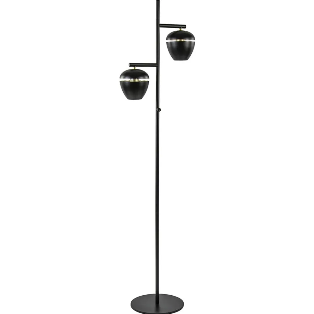Straluma Mat zwarte 2-lichts vloerlamp met gouden accenten> Woonkamerlampen|Slaapkamerlampen