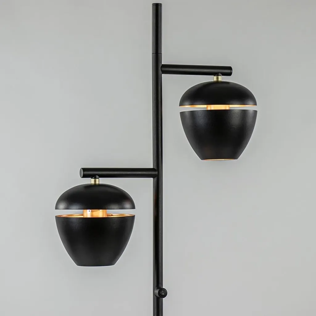 Straluma Mat zwarte 2-lichts vloerlamp met gouden accenten> Woonkamerlampen|Slaapkamerlampen
